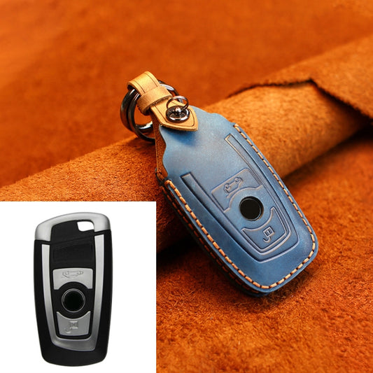 For BMW Old Style Car Cowhide Leather Key Protective Cover Key Case, Two Keys Version (Blue) by buy2fix