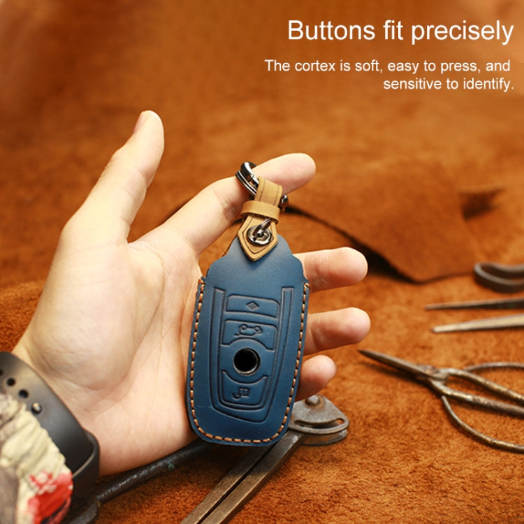 For BMW Old Style Car Cowhide Leather Key Protective Cover Key Case, Two Keys Version (Blue) by buy2fix