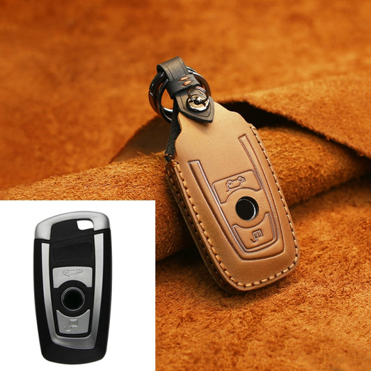 For BMW Old Style Car Cowhide Leather Key Protective Cover Key Case, Two Keys Version (Brown) by buy2fix