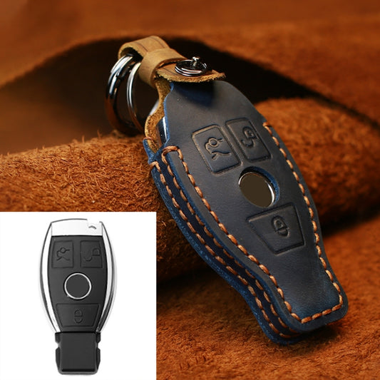 For Mercedes-Benz Old Style Car Cowhide Leather Key Protective Cover Key Case (Blue) - Car Key Cases by buy2fix | Online Shopping UK | buy2fix