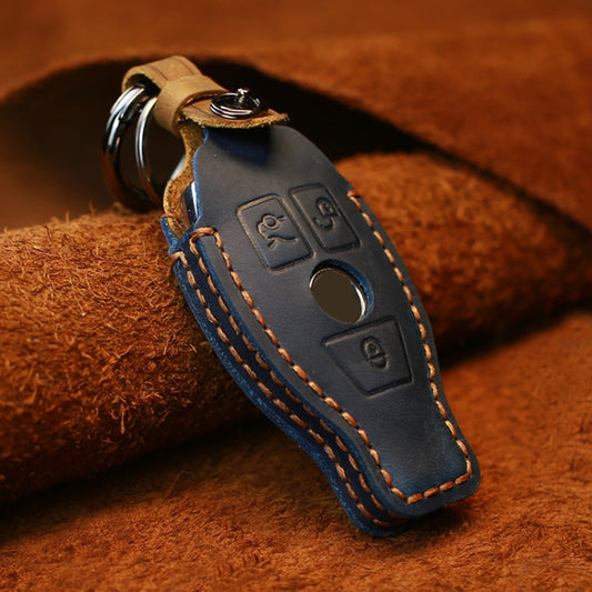 For Mercedes-Benz Old Style Car Cowhide Leather Key Protective Cover Key Case (Blue) by buy2fix