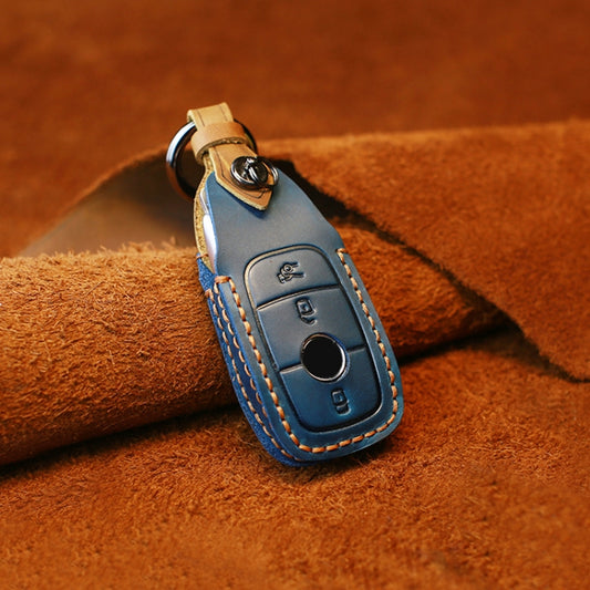 For Mercedes-Benz New Style Car Cowhide Leather Key Protective Cover Key Case (Blue) by buy2fix