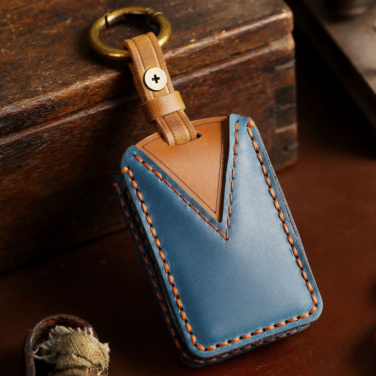 For Volvo Car Cowhide Leather Key Protective Cover Key Case (Blue) by buy2fix