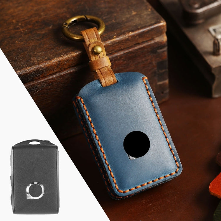 For Volvo Car Cowhide Leather Key Protective Cover Key Case (Blue) by buy2fix