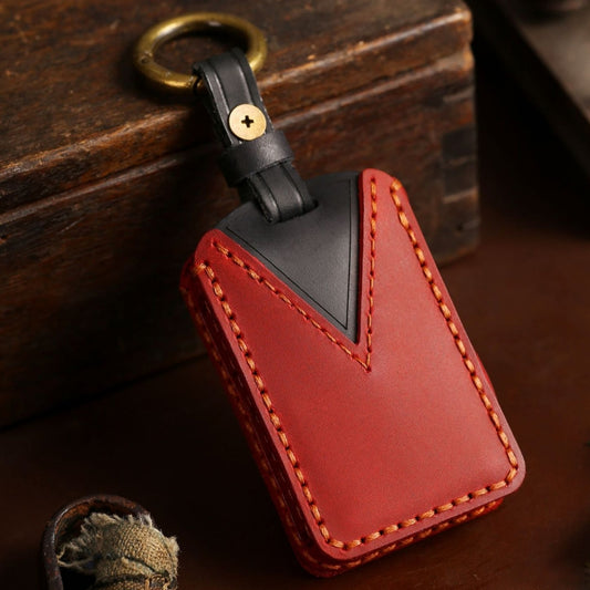 For Volvo Car Cowhide Leather Key Protective Cover Key Case (Red) by buy2fix