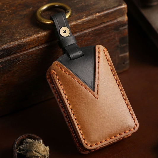 For Volvo Car Cowhide Leather Key Protective Cover Key Case (Brown) by buy2fix