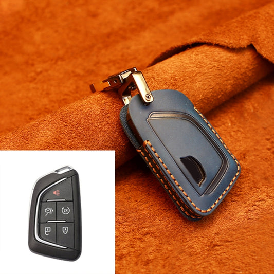 For Cadillac New Style Car Cowhide Leather Key Protective Cover Key Case (Blue) by buy2fix