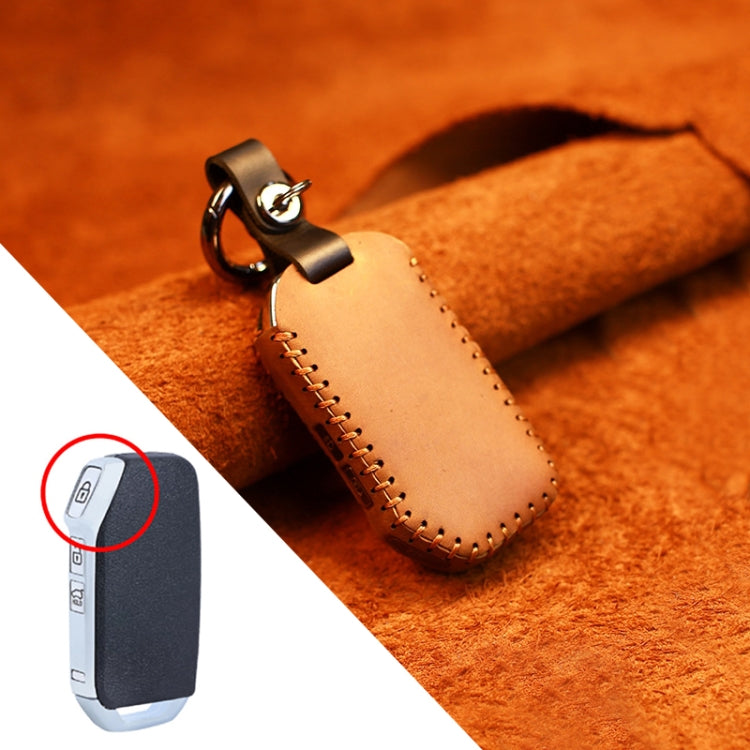 For Kia Car Cowhide Leather Key Protective Cover Key Case, Square Version (Brown) by buy2fix