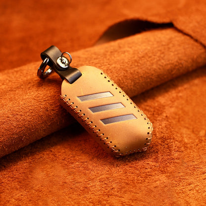 For Kia Car Cowhide Leather Key Protective Cover Key Case, Round Version (Brown) by buy2fix