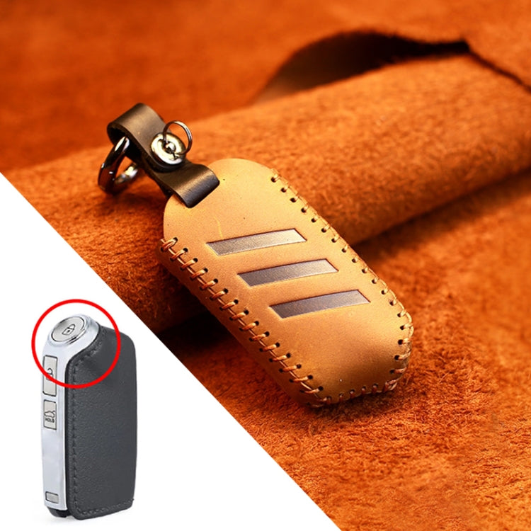 For Kia Car Cowhide Leather Key Protective Cover Key Case, Round Version (Brown) by buy2fix