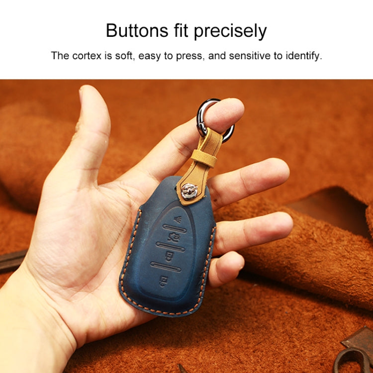 For Chevrolet Car Cowhide Leather Key Protective Cover Key Case, Three Keys Version (Blue) by buy2fix