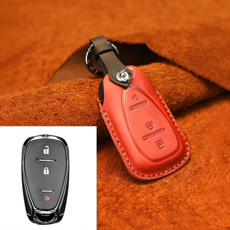 For Chevrolet Car Cowhide Leather Key Protective Cover Key Case, Three Keys Version (Red) by buy2fix