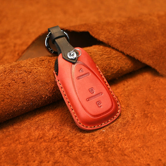 For Chevrolet Car Cowhide Leather Key Protective Cover Key Case, Three Keys Version (Red) by buy2fix