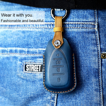 For Chevrolet Car Cowhide Leather Key Protective Cover Key Case, Five Keys Version (Blue) by buy2fix