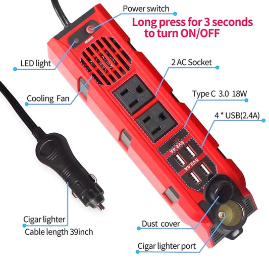 12V to 110V 200W Car Correction Sine Wave Inverter, US Plug by buy2fix