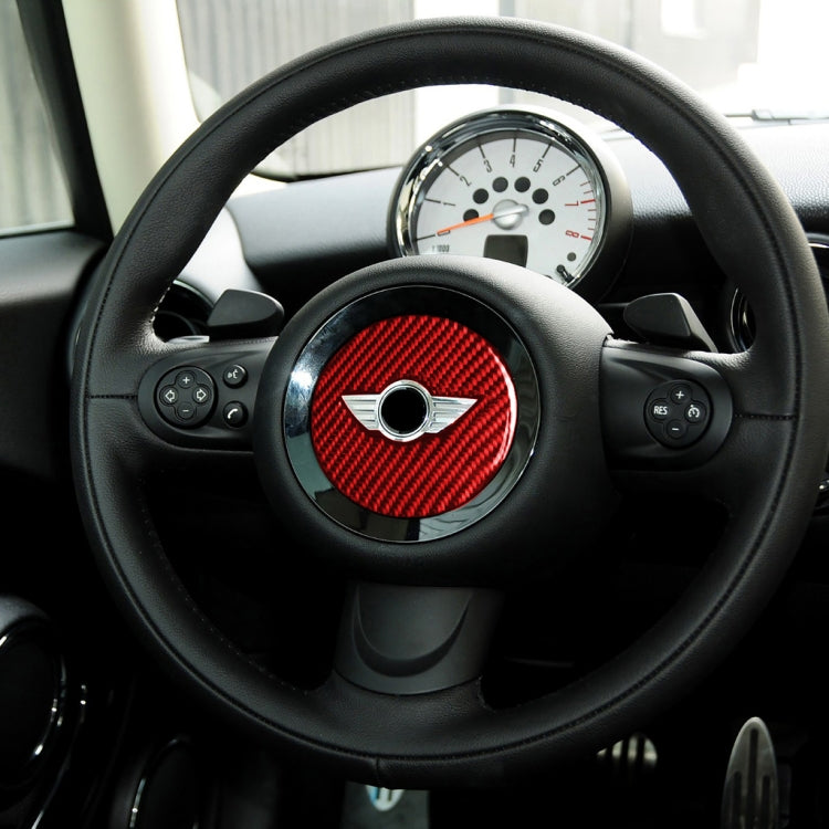 Car Carbon Fiber Steering Wheel Logo Decorative Sticker for BMW Mini Cooper Countryman F60 F55 F56, Left and Right Drive Universal (Red) by buy2fix