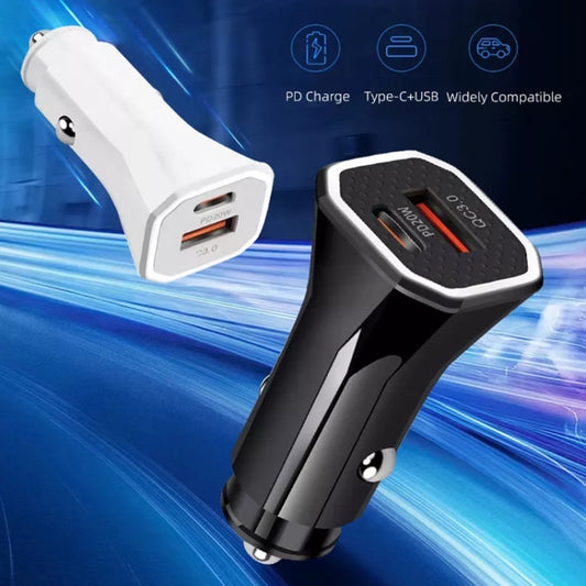 PD + QC3.0 Car 2 in 1 Square Fast Charger Car Cigarette Lighter (Black) by buy2fix
