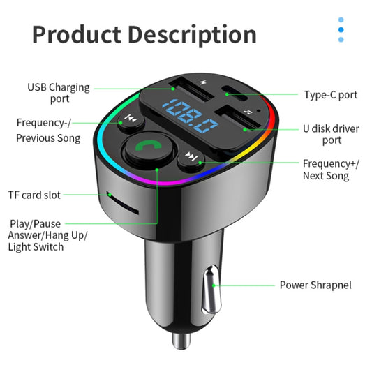 Car Bluetooth MP3 Player Audio FM Transmitter with Ambient Light by buy2fix
