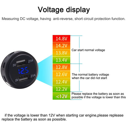 Universal Car Dual Port USB Charger Power Outlet Adapter 4.2A 5V IP66 with LED Digital Voltmeter + 60cm Cable(Blue Light) - In Car by buy2fix | Online Shopping UK | buy2fix