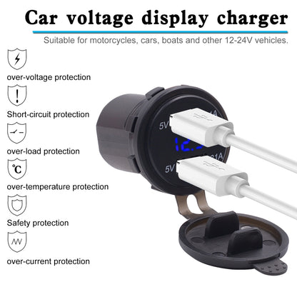 Universal Car Dual Port USB Charger Power Outlet Adapter 3.1A 5V IP66 with LED Digital Voltmeter + 60cm Cable(Blue Light) - Car Charger by buy2fix | Online Shopping UK | buy2fix