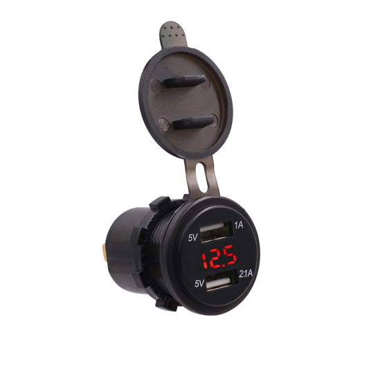 Universal Car Dual Port USB Charger Power Outlet Adapter 3.1A 5V IP66 with LED Digital Voltmeter + 60cm Cable(Red Light) by buy2fix