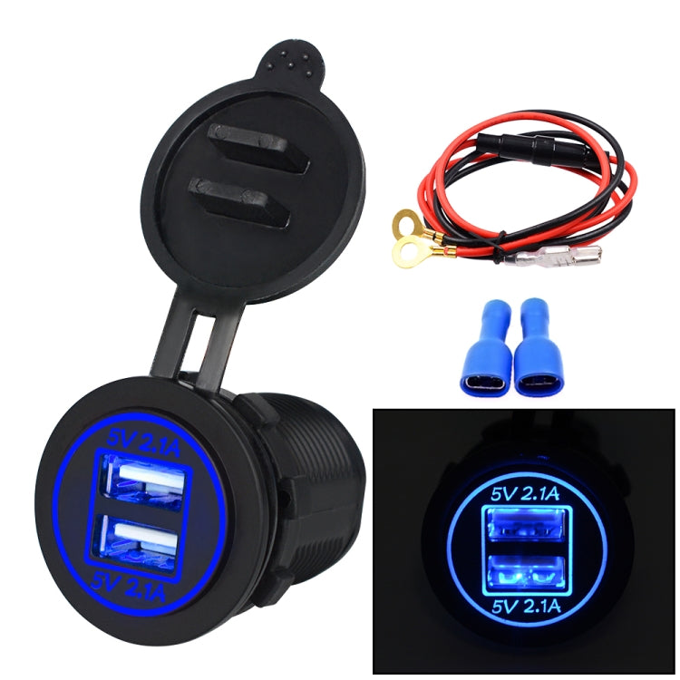 Universal Car Dual USB Charger Power Outlet Adapter 4.2A 5V IP66 with Aperture + 60cm Cable(Blue Light) - Car Charger by buy2fix | Online Shopping UK | buy2fix