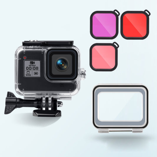 45m Waterproof Case + Touch Back Cover + Purple Red Pink Lens Filter for GoPro HERO8 Black by buy2fix