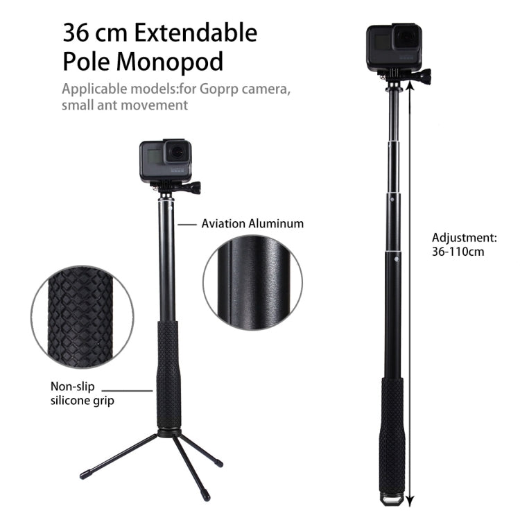 Anti-skid Extendable Self-portrait Handheld Diving Telescopic Monopod Holder Set with Phone Remote Controller & Tripod & Phone Holder for GoPro & Xiaoyi Camera & Smartphones, Full Length Max: about 1m(Black) - DJI & GoPro Accessories by buy2fix | Online Shopping UK | buy2fix