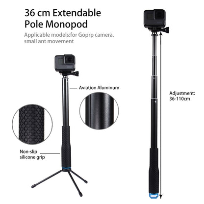 Anti-skid Extendable Self-portrait Handheld Diving Telescopic Monopod Holder Set with Phone Remote Controller & Tripod & Phone Holder for GoPro & Xiaoyi Camera & Smartphones, Full Length Max: about 1m(Blue) - DJI & GoPro Accessories by buy2fix | Online Shopping UK | buy2fix