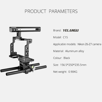 YELANGU C15 YLG0711A Video Camera Cage Stabilizer with Handle & Rail Rod for Nikon Z6 / Z7(Black) - Camera Accessories by YELANGU | Online Shopping UK | buy2fix