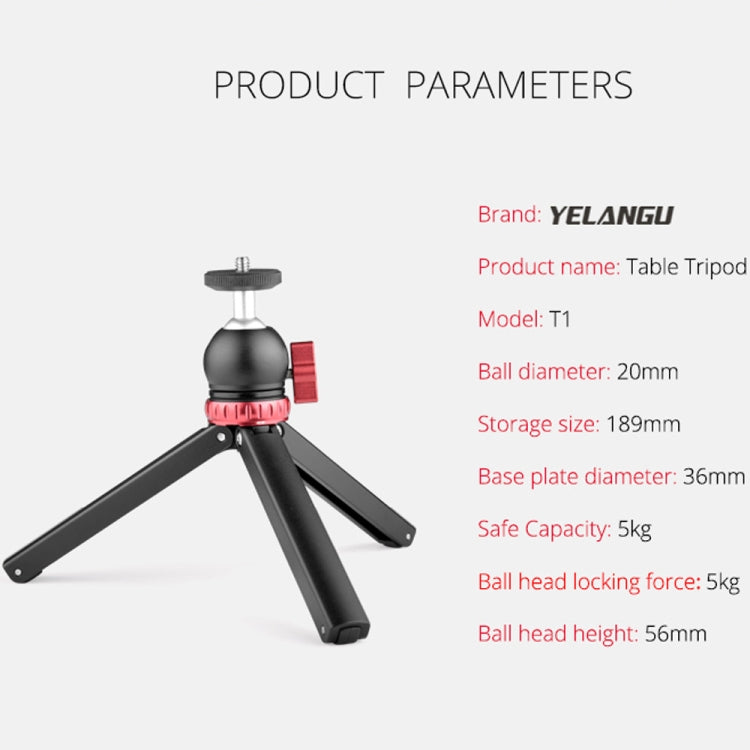 YELANGU T1 YLG1202A Pocket Mini Metal Desktop Tripod Mount with 360 Degree Ball Head for DSLR & Digital Cameras (Black) - Camera Accessories by YELANGU | Online Shopping UK | buy2fix
