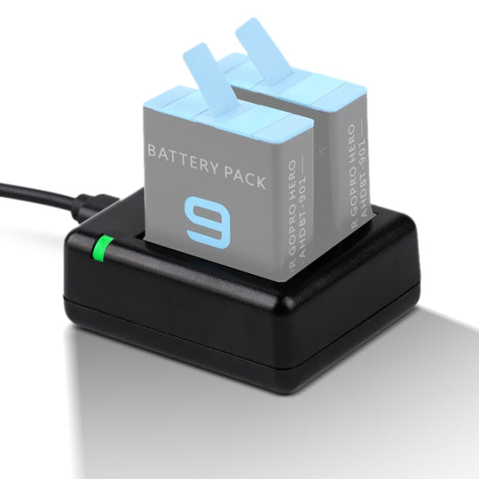 USB Dual Batteries Charger with Cable & Indicator Light for GoPro HERO9 Black / HERO10 Black / HERO11 Black / HERO12 Black(Black)
