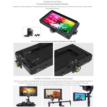 FEELWORLD F6S Full HD 1920x1080 5.0 inch IPS Screen DSLR Camera Field Monitor with Tilt Arm, Support 4K HDTV Input / Output - Camera Accessories by FEELWORLD | Online Shopping UK | buy2fix