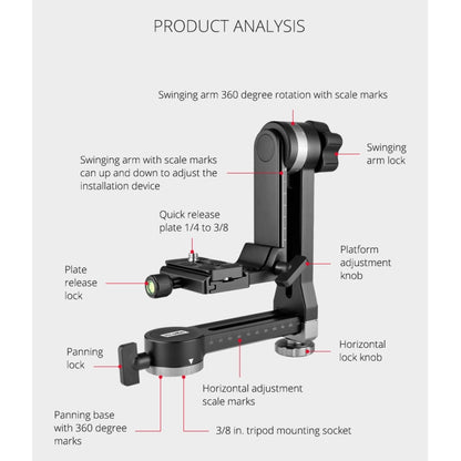 YELANGU A171 YLG0401E-C 360 Degree Rotation Horizontal Cantilever Gimbal Tripod Head for Home DV and SLR Cameras (Black) - Camera Accessories by YELANGU | Online Shopping UK | buy2fix