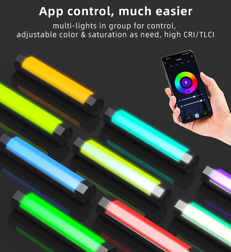 LUXCeO RGB Colorful Photo LED Stick Video Light APP Control Adjustable Color Temperature Waterproof Handheld LED Fill Light with Remote Control(Black) -  by LUXCeO | Online Shopping UK | buy2fix