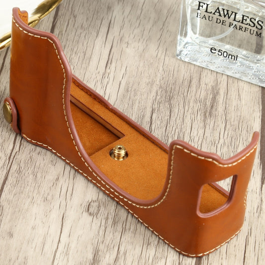 1/4 inch Thread PU Leather Camera Half Case Base for FUJIFILM X100V (Brown) by buy2fix