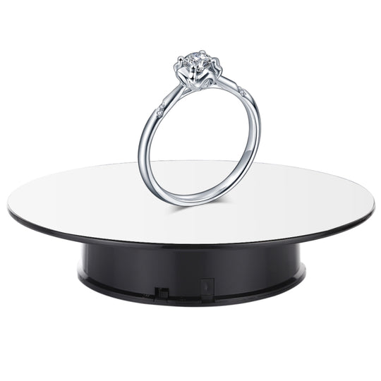 25cm 360 Degree Electric Rotating Mirror Surface Turntable Display Stand Video Shooting Props Turntable for Photography, Load 3kg, Powered by Battery(White + Black)