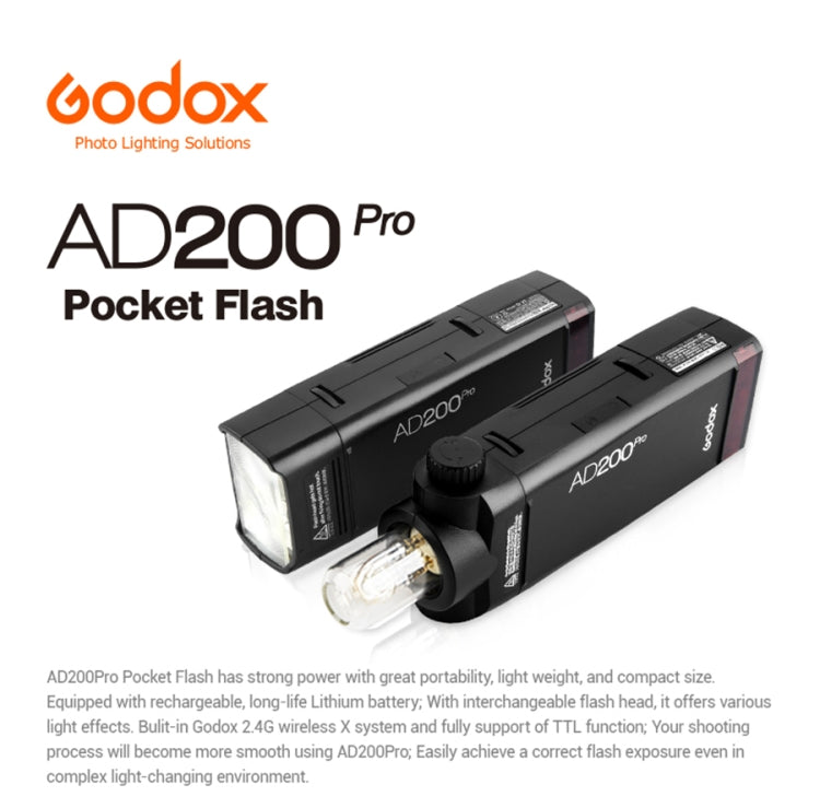 Godox AD200 Pro Pocket Flash Light  TTL HSS 2.4G Wireless X System Outdoor Flash Speedlight(UK Plug) - Shoe Mount Flashes by Godox | Online Shopping UK | buy2fix