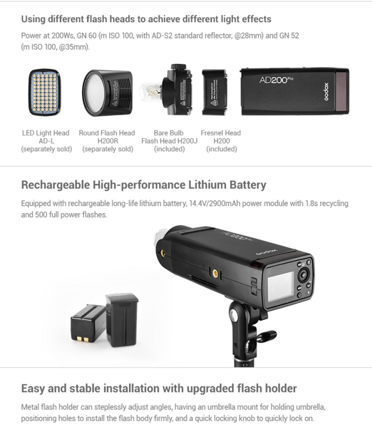 Godox AD200 Pro Pocket Flash Light  TTL HSS 2.4G Wireless X System Outdoor Flash Speedlight(EU Plug) - Camera Accessories by Godox | Online Shopping UK | buy2fix