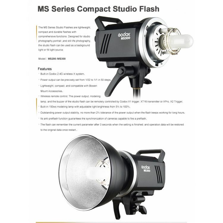 Godox MS300 Studio Flash Light 300Ws Bowens Mount Studio Speedlight(AU Plug) - Camera Accessories by Godox | Online Shopping UK | buy2fix