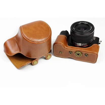 Full Body Camera PU Leather Case Bag for Sony LCE-7C / Alpha 7C / A7C 28-60mm / 40.5mm Lens(Brown) - Camera Accessories by buy2fix | Online Shopping UK | buy2fix