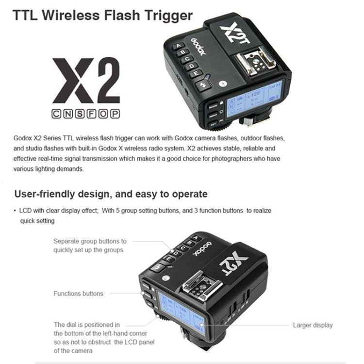 Godox X2T-S E-TTL II Bluetooth Wireless Flash Trigger for Sony (Black) - Wireless Flash Trigger by Godox | Online Shopping UK | buy2fix