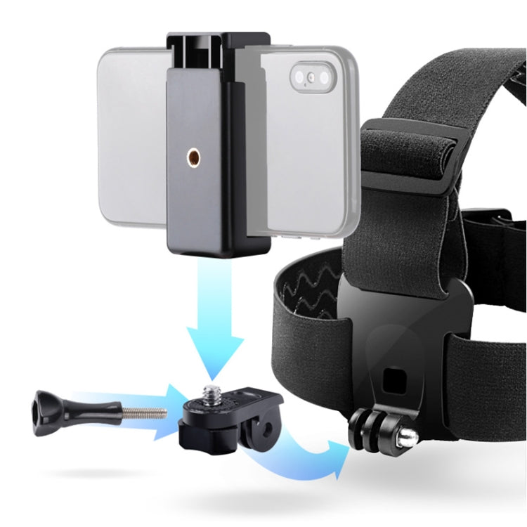 Elastic Mount Belt Adjustable Head Strap with Phone Clamp & Screw & S-type Adapter for GoPro HERO10 Black / HERO9 Black /8 /7 /6 /5, Xiaoyi and Other Action Cameras, Smarphones(Black) - DJI & GoPro Accessories by buy2fix | Online Shopping UK | buy2fix