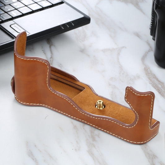 1/4 inch Thread PU Leather Camera Half Case Base for FUJIFILM X-T3/X-T2(Brown) by buy2fix