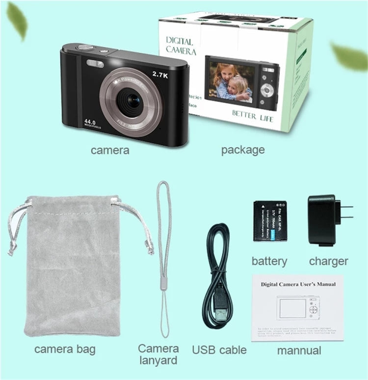 DC302 2.88 inch 44MP 16X Zoom 2.7K Full HD Digital Camera Children Card Camera, UK Plug (Black) - Consumer Electronics by buy2fix | Online Shopping UK | buy2fix