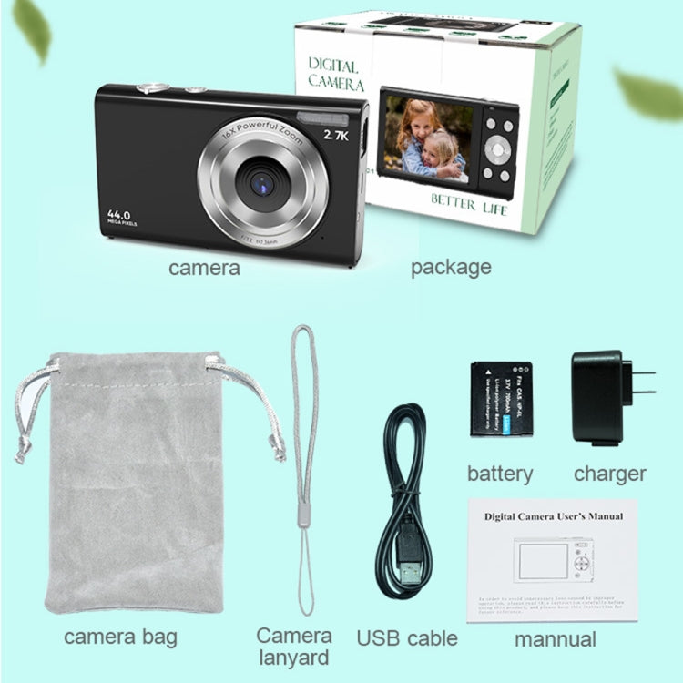 DC402 2.4 inch 44MP 16X Zoom 1080P Full HD Digital Camera Children Card Camera, EU Plug (Black) - Consumer Electronics by buy2fix | Online Shopping UK | buy2fix