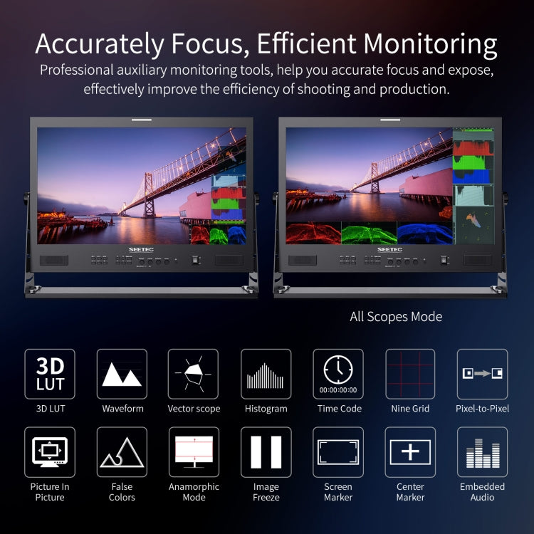 SEETEC ATEM215S 21.5 inch  3G-SDI HDMI Full HD 1920x1080 Multi-camera Broadcast Monitor(UK Plug) - Camera Accessories by SEETEC | Online Shopping UK | buy2fix