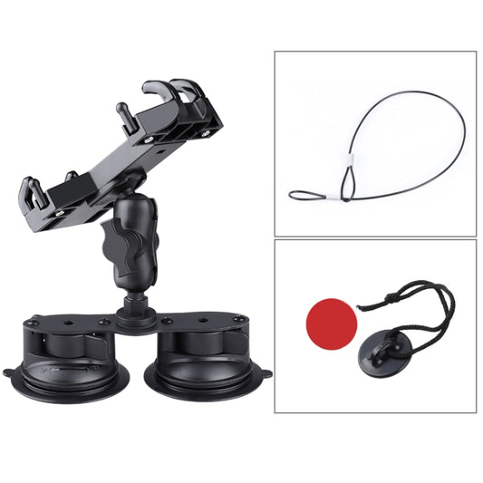 Dual Suction Cup Mount Phone Holder with Tripod Adapter & Steel Tether & Safety Buckle(Black) - In Car by buy2fix | Online Shopping UK | buy2fix