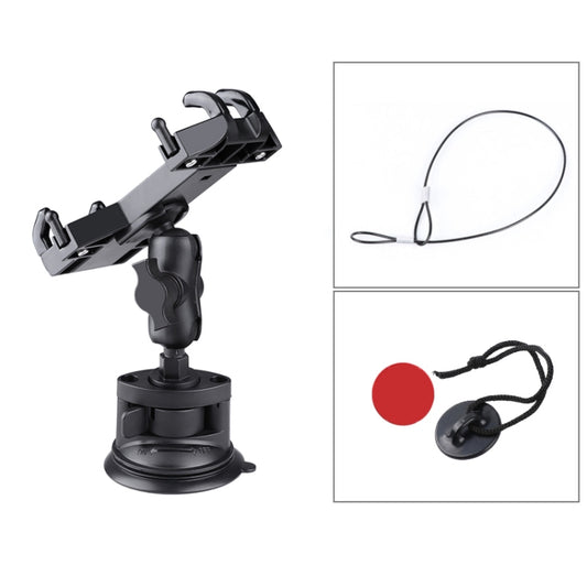 Single Suction Cup Mount Phone Holder with Tripod Adapter & Steel Tether & Safety Buckle (Black) - In Car by buy2fix | Online Shopping UK | buy2fix