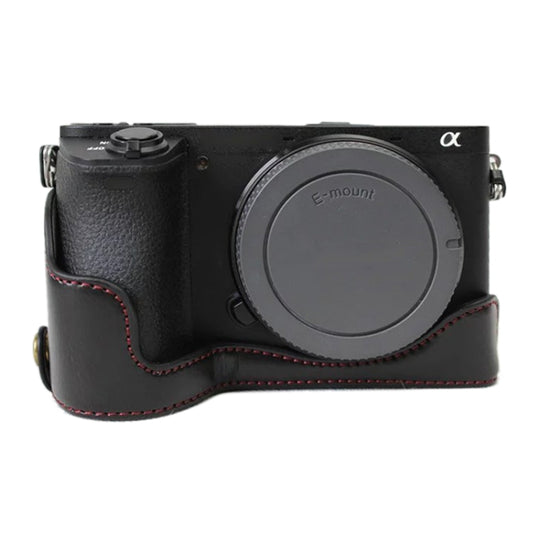 1/4 inch Thread PU Leather Camera Half Case Base for Sony ILCE-A6500 / A6500 (Black)